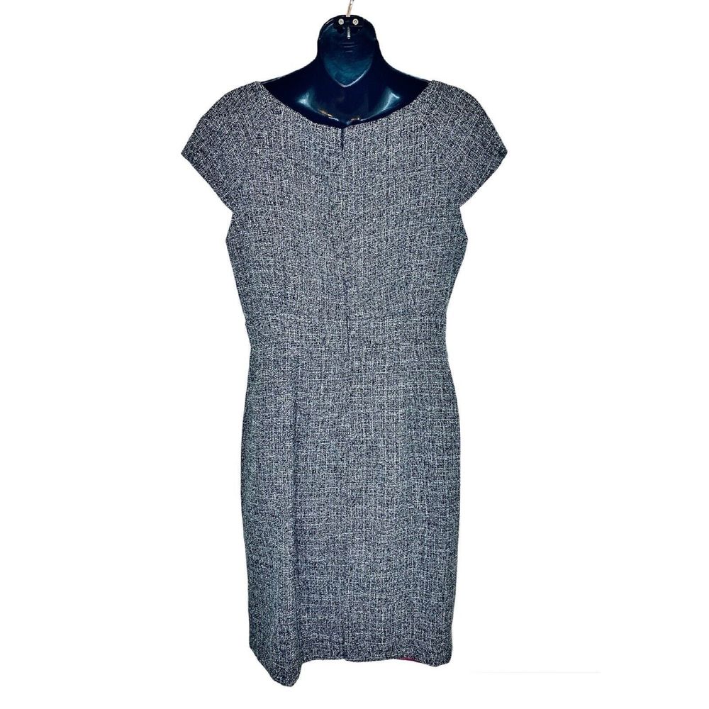 Muse Tweed Sheath Dress Rosettes Cap Sleeves Size 10 Gray Black White Career - Picture 2 of 5